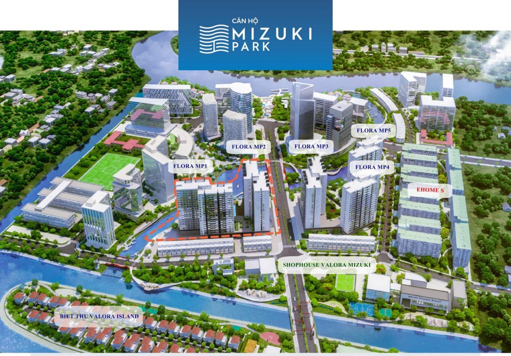 Khu đô thị Mizuki Park với qui mô 26 ha được bao bọc bởi 17.000m2 kênh đào nhân tạo. Ảnh  Nam Long hcm